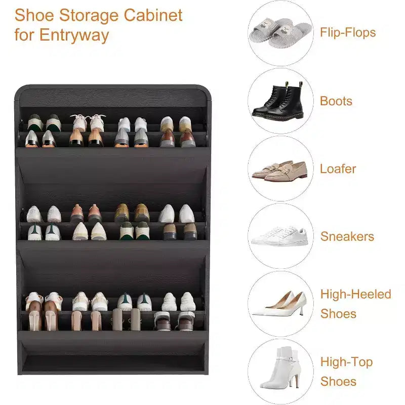Meuble à chaussures à abattants avec 3 portes et étagère réglable, rangement en bois pour entrée et salon