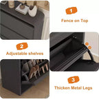 Meuble à chaussures à abattants avec 3 portes et étagère réglable, rangement en bois pour entrée et salon
