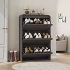 Meuble à chaussures à abattants avec 3 portes et étagère réglable, rangement en bois pour entrée et salon