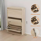 Meuble à chaussures à abattants avec 3 portes et étagère réglable, rangement en bois pour entrée et salon