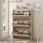 Meuble à chaussures à abattants avec 3 portes et étagère réglable, rangement en bois pour entrée et salon