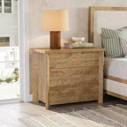Table de chevet Lantine à 3 tiroirs, table de nuit de style ferme en bois pour chambre à coucher, grande table de chevet large avec tiroirs, chêne