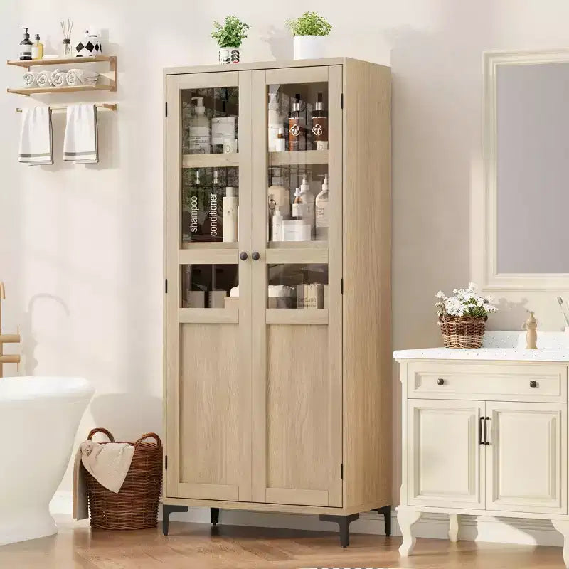 Tall Storage Cabinet, Kitchen Pantry Cabinet,5 Tier Bathroom Cabinet with 4 Doors Adjustable Shelves for Kitchen, Dining Room, Bathroom