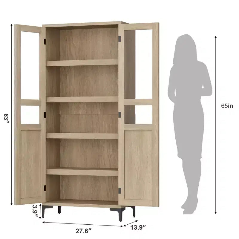 Armoire de rangement haute, Meuble de rangement de cuisine, Armoire de salle de bain à 5 niveaux avec 4 portes et étagères réglables pour cuisine, salle à manger, salle de bain