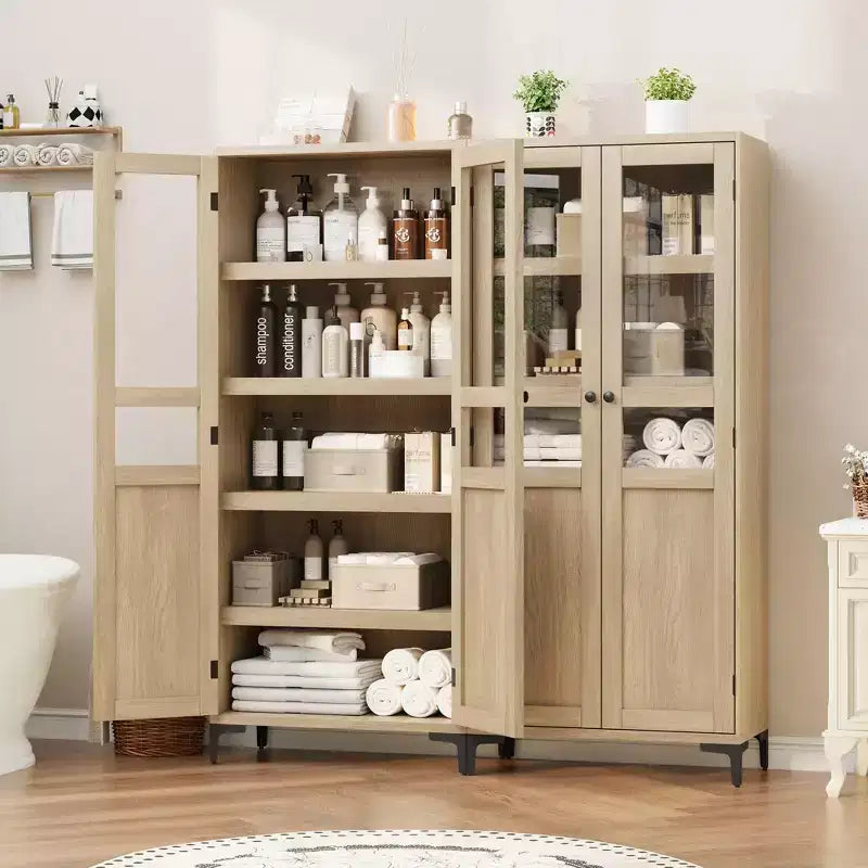 Armoire de rangement haute, Meuble de rangement de cuisine, Armoire de salle de bain à 5 niveaux avec 4 portes et étagères réglables pour cuisine, salle à manger, salle de bain