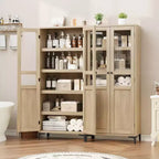 Armoire de rangement haute, Meuble de rangement de cuisine, Armoire de salle de bain à 5 niveaux avec 4 portes et étagères réglables pour cuisine, salle à manger, salle de bain