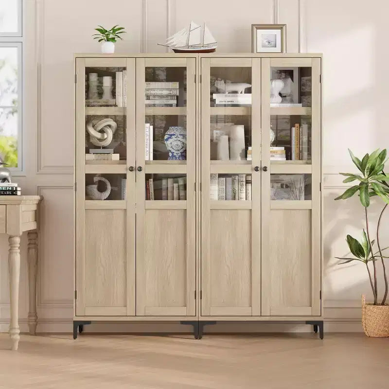 Armoire de rangement haute, Meuble de rangement de cuisine, Armoire de salle de bain à 5 niveaux avec 4 portes et étagères réglables pour cuisine, salle à manger, salle de bain