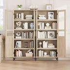 Armoire de rangement haute, Meuble de rangement de cuisine, Armoire de salle de bain à 5 niveaux avec 4 portes et étagères réglables pour cuisine, salle à manger, salle de bain