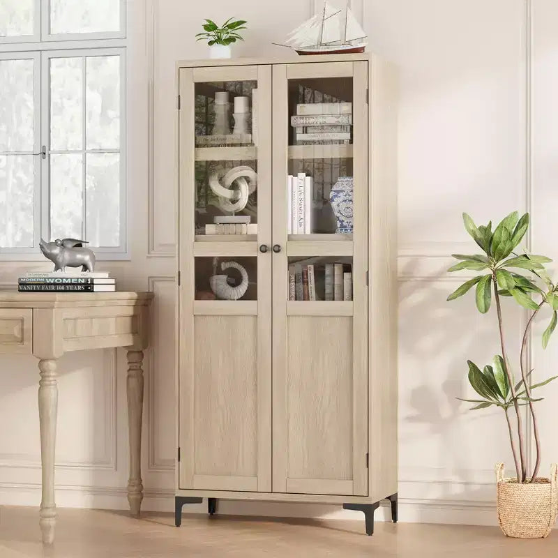 Armoire de rangement haute, Meuble de rangement de cuisine, Armoire de salle de bain à 5 niveaux avec 4 portes et étagères réglables pour cuisine, salle à manger, salle de bain