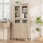 Armoire de rangement haute, Meuble de rangement de cuisine, Armoire de salle de bain à 5 niveaux avec 4 portes et étagères réglables pour cuisine, salle à manger, salle de bain