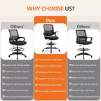 Chaise de bureau ergonomique MAYEERTY pour bureau assis-debout avec hauteur réglable, chaises de bureau d'ordinateur, accoudoir mobile, noir
