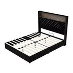 Lit capitonné en velours MAYEERTY Queen Size avec veilleuse port USB et tête de lit haute de 52 pouces avec décor de rivets et étagère de tête de lit pour chambre à coucher, noir
