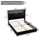 Lit capitonné en velours MAYEERTY Queen Size avec veilleuse port USB et tête de lit haute de 52 pouces avec décor de rivets et étagère de tête de lit pour chambre à coucher, noir
