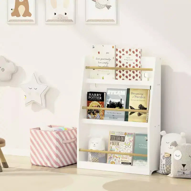 JVNOXK Bibliothèque pour enfants à trois niveaux de 55 cm Aide à garder les chambres et les salles de jeux organisées Convient aux enfants de 3 ans et plus Blanc