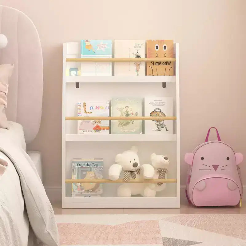 JVNOXK Bibliothèque pour enfants à trois niveaux de 55 cm Aide à garder les chambres et les salles de jeux organisées Convient aux enfants de 3 ans et plus Blanc