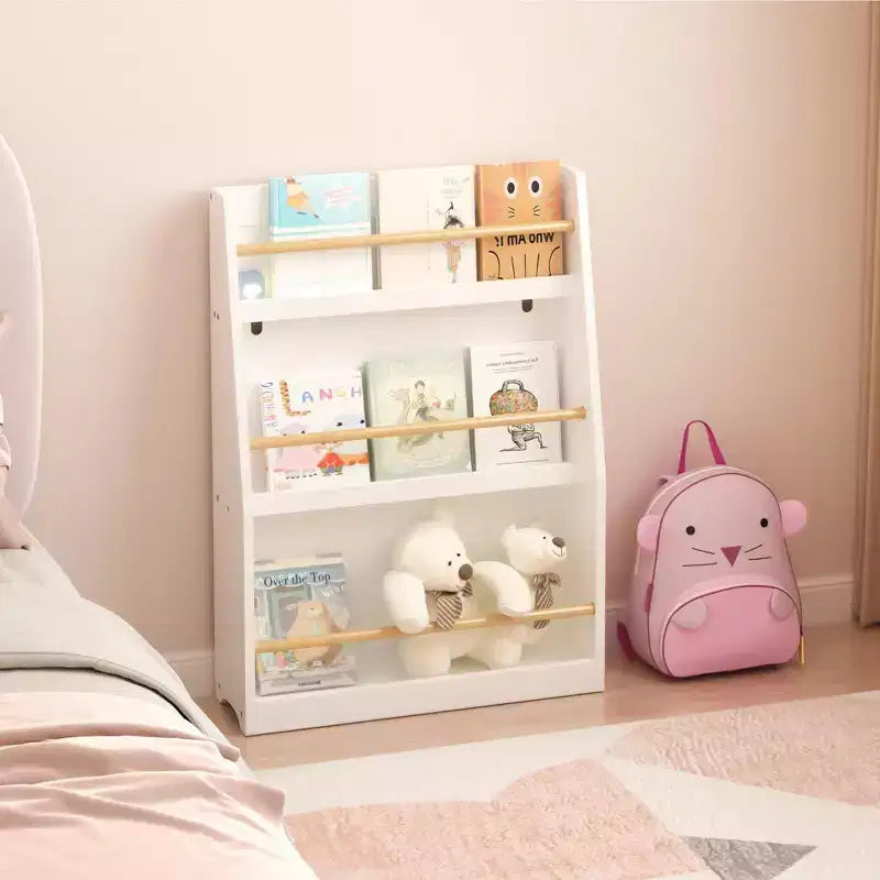 JVNOXK Bibliothèque pour enfants à trois niveaux de 55 cm Aide à garder les chambres et les salles de jeux organisées Convient aux enfants de 3 ans et plus Blanc