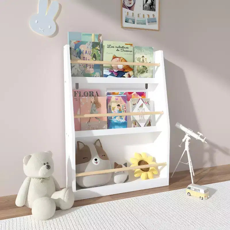 JVNOXK Bibliothèque pour enfants à trois niveaux de 55 cm Aide à garder les chambres et les salles de jeux organisées Convient aux enfants de 3 ans et plus Blanc