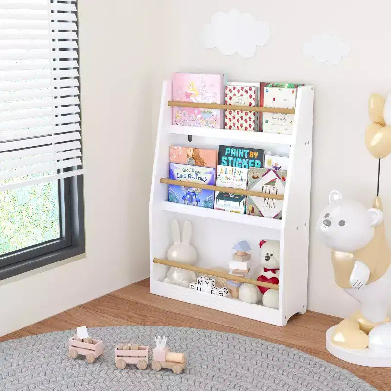JVNOXK Bibliothèque pour enfants à trois niveaux de 55 cm Aide à garder les chambres et les salles de jeux organisées Convient aux enfants de 3 ans et plus Blanc