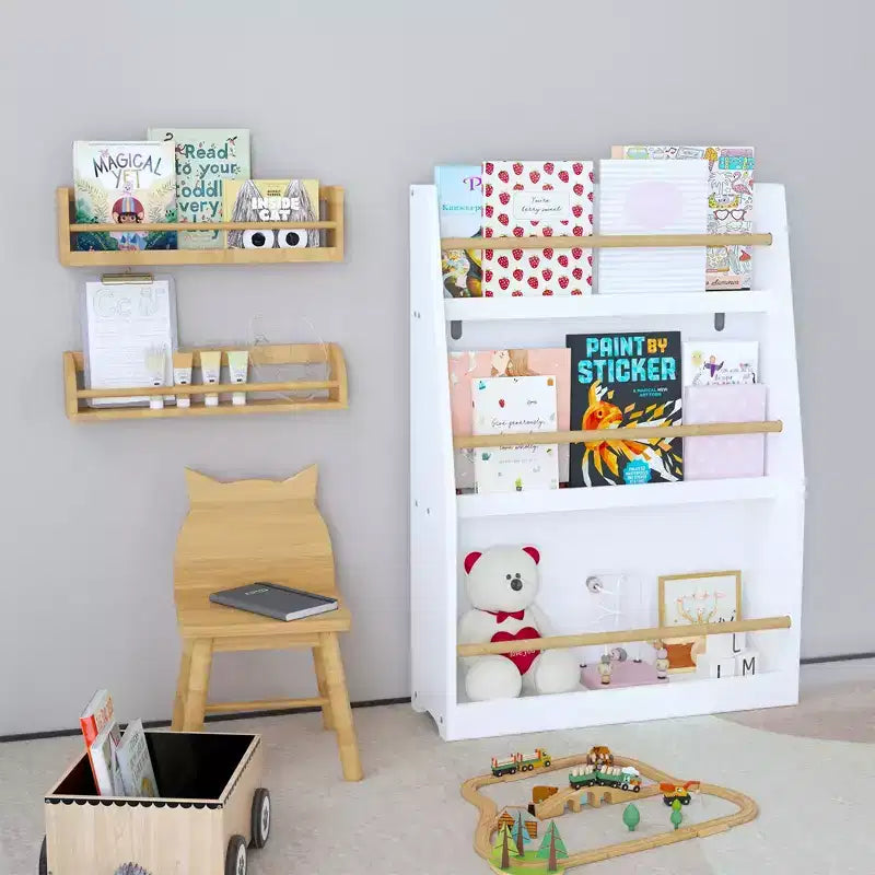 JVNOXK Bibliothèque pour enfants à trois niveaux de 55 cm Aide à garder les chambres et les salles de jeux organisées Convient aux enfants de 3 ans et plus Blanc