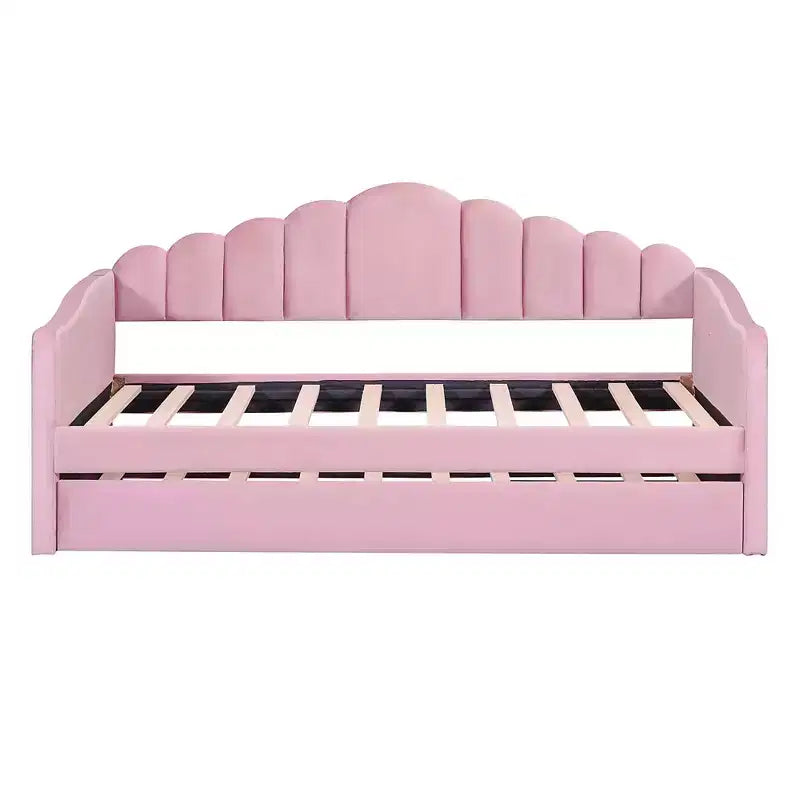 Lit capitonné MAYEERTY pour lit simple avec lit gigogne et ports en velours pour chambre à coucher Rose