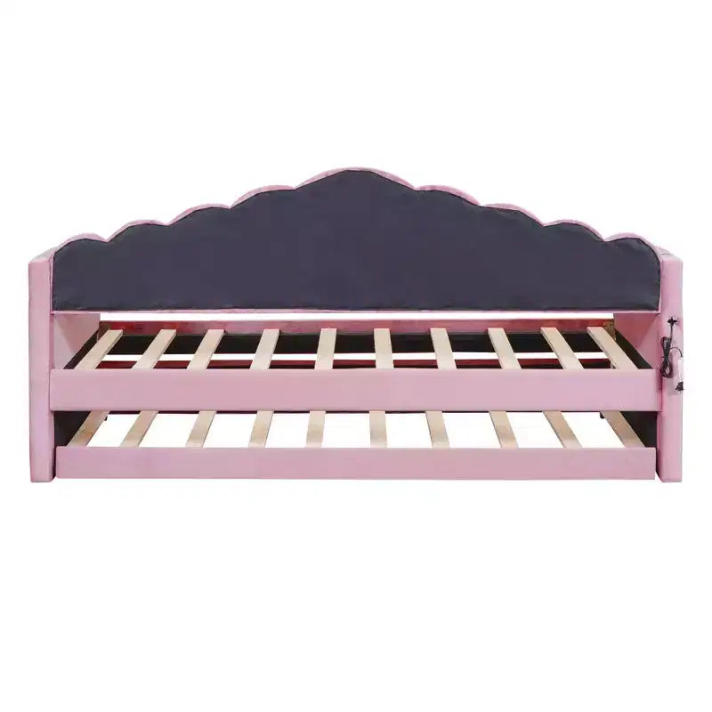 Lit capitonné MAYEERTY pour lit simple avec lit gigogne et ports en velours pour chambre à coucher Rose