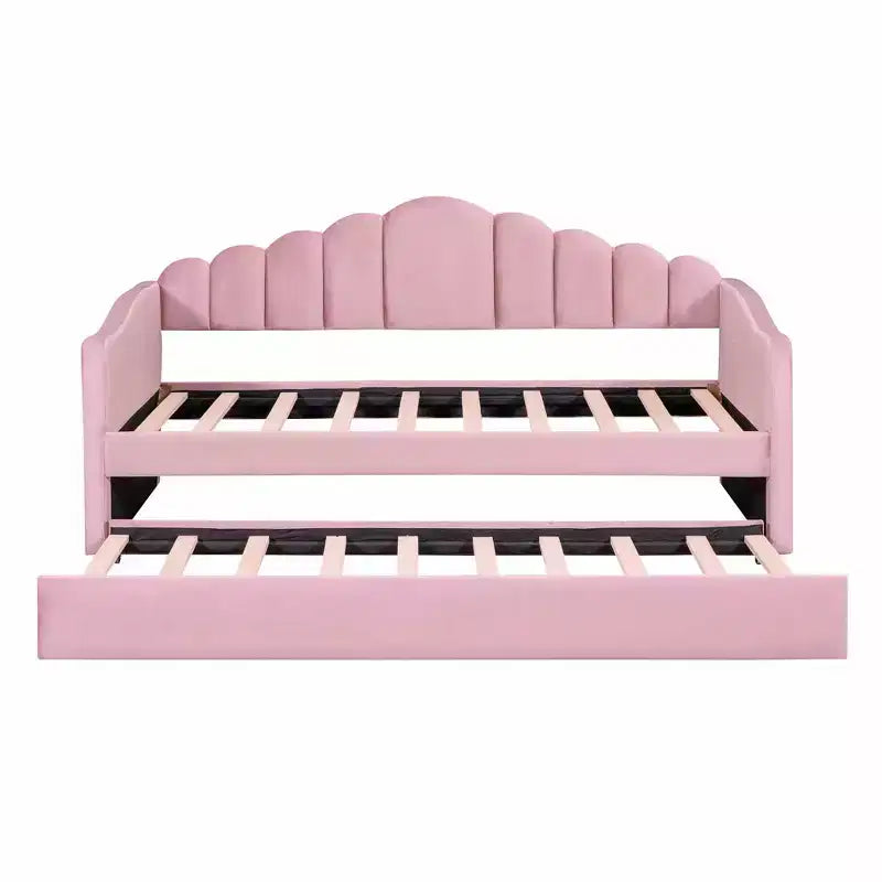 Lit capitonné MAYEERTY pour lit simple avec lit gigogne et ports en velours pour chambre à coucher Rose