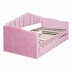 Lit capitonné MAYEERTY pour lit simple avec lit gigogne et ports en velours pour chambre à coucher Rose