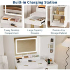 Coiffeuse large de 45 po avec grands placards, tiroirs, coiffeuse en bois, grande capacité pour chambre à coucher