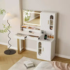 Coiffeuse large de 45 po avec grands placards, tiroirs, coiffeuse en bois, grande capacité pour chambre à coucher
