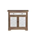 Meuble d'appoint rustique style ferme avec portes sculptées florales, 1 tiroir et rangement double-porte pour salon ou entrée