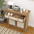 Meuble d'appoint rustique style ferme avec portes sculptées florales, 1 tiroir et rangement double-porte pour salon ou entrée
