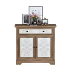 Meuble d'appoint rustique style ferme avec portes sculptées florales, 1 tiroir et rangement double-porte pour salon ou entrée