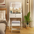 Coiffeuse Costway compacte avec miroir lumineux, station de charge, plateau en verre et tiroirs/étagère