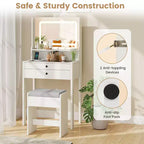 Coiffeuse Costway compacte avec miroir lumineux, station de charge, plateau en verre et tiroirs/étagère