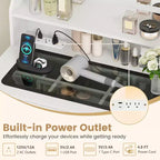 Coiffeuse Costway compacte avec miroir lumineux, station de charge, plateau en verre et tiroirs/étagère