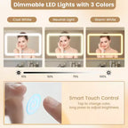 Coiffeuse Costway compacte avec miroir lumineux, station de charge, plateau en verre et tiroirs/étagère
