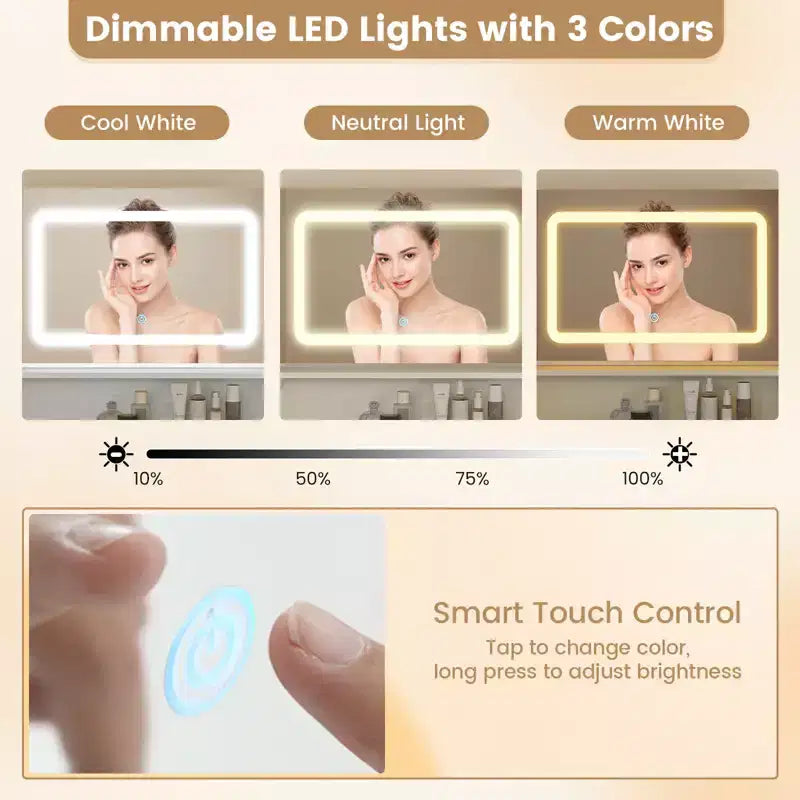 Coiffeuse Costway compacte avec miroir lumineux, station de charge, plateau en verre et tiroirs/étagère