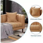 Canapés en similicuir avec 2 coussins décoratifs, Causeuse moderne du milieu du siècle, Canapé 3 places et pieds en bois, Montage facile, pour Salon