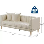 Canapés en similicuir avec 2 coussins décoratifs, Causeuse moderne du milieu du siècle, Canapé 3 places et pieds en bois, Montage facile, pour Salon