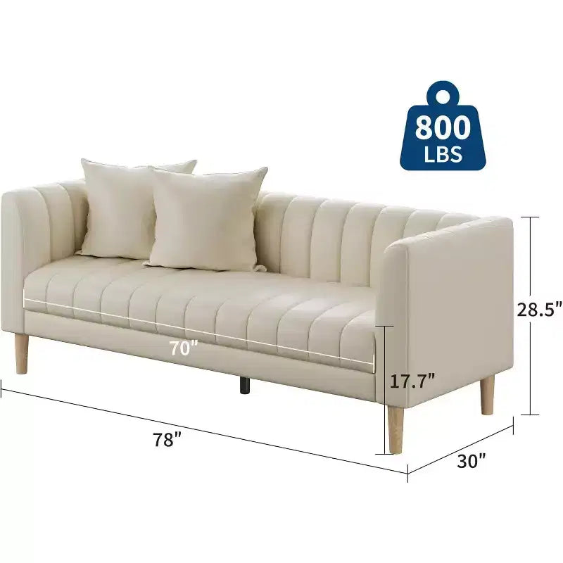 Canapés en similicuir avec 2 coussins décoratifs, Causeuse moderne du milieu du siècle, Canapé 3 places et pieds en bois, Montage facile, pour Salon