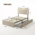 Cadre de lit double Boucle avec tête de lit LED et tiroirs de rangement, lit plateforme rembourré, lattes en bois massif, aucun sommier tapissier requis pour enfants et adolescents