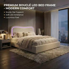Cadre de lit double Boucle avec tête de lit LED et tiroirs de rangement, lit plateforme rembourré, lattes en bois massif, aucun sommier tapissier requis pour enfants et adolescents