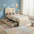Boucle Twin Bed Frame with LED Headboard & Storage Drawers,Upholstered Platform Bed, Solid Wood Slats, No Box Spring Needed for Kids & Teens