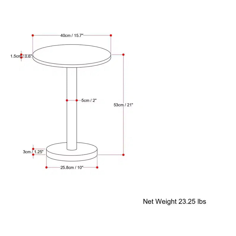 Table d'appoint moderne Ryan de 16 pouces de large