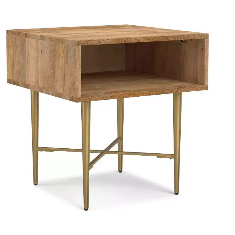 Table d'appoint carrée contemporaine Jovie en bois de manguier massif, 50,8 cm de large, couleur naturelle
