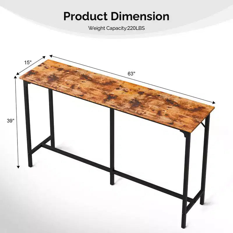 Karl Home Table de bar/salle à manger de 160 cm de hauteur de comptoir avec cadre en métal, table de canapé de pub pour la cuisine et le salon