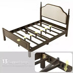 Ensembles de meubles de chambre à coucher Queen-85 Cadre de lit en bois massif avec tête de lit rembourrée et 2 tables de chevet, aucun sommier tapissier requis, pour chambre à coucher-Morden Fort