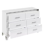 Commode MAYEERTY laquée brillante avec poignées métalliques, meuble de rangement miroir à 6 tiroirs pour chambre, blanc