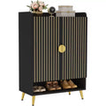 Lantine 7-Tier Black Wooden Shoe Cabinet with Doors and Adjustable Shelves, ideal for Entryway, Hallway, Closet, Living Room shoe storage.