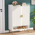 Lantine 6-Tier Wooden Shoe Cabinet with Doors and Adjustable Shelves, White & Gold, ideal for Entryway, Hallway, Closet, Living Room shoe storage.